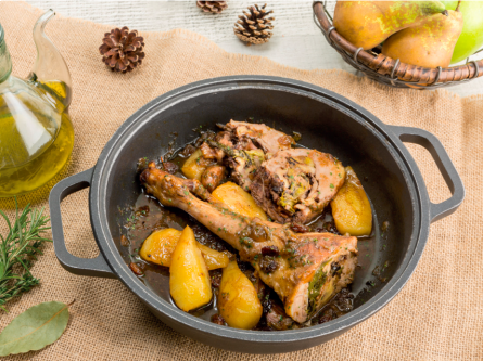 Cuixa de cabrit farcida amb peres i nous